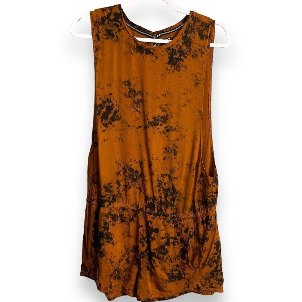 Hurley Acid Washed Out Romper Women's Large Brown Black Y2K Pockets Keyhole Rock